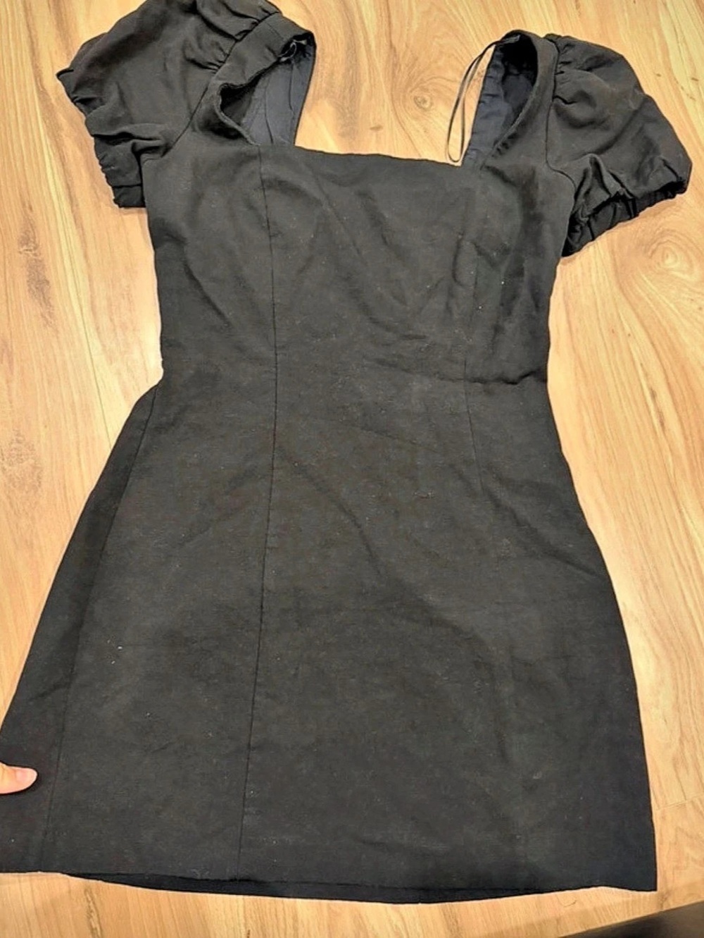 Zara Square Neck Puff Sleeve Lace-Up Back Mini Dress Black Medium